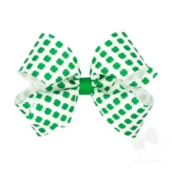 Wee Ones Medium  Shamrock-Print Grosgrain Hair Bow