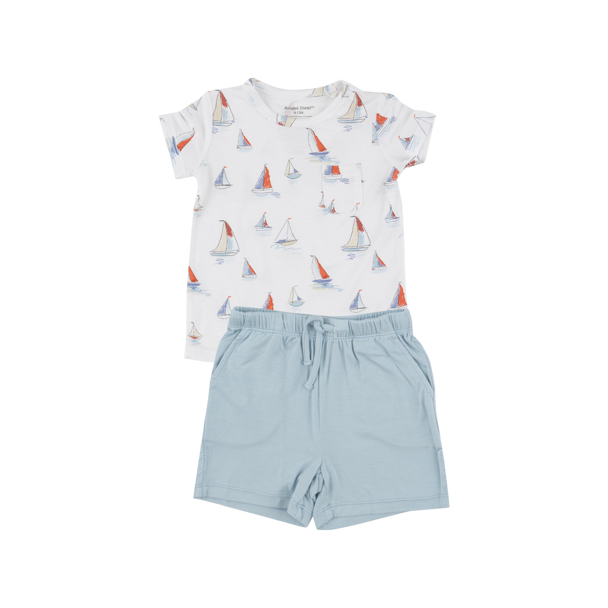 Angel Dear Angel Dear Sketchy Sailboats Crew Neck Tee & Short Set