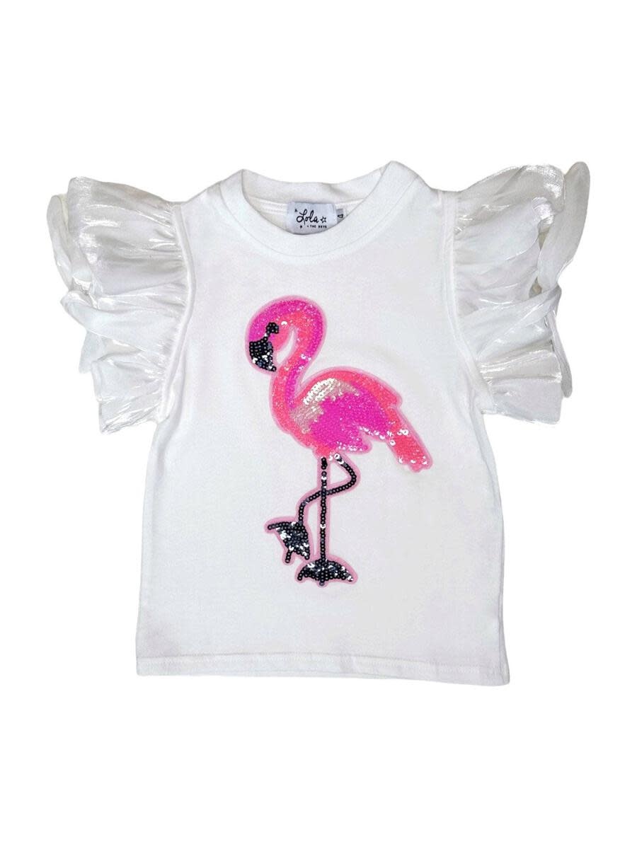 Lola & the Boys Lola & The Boys Beaded Flamingo Ruffle T-shirt