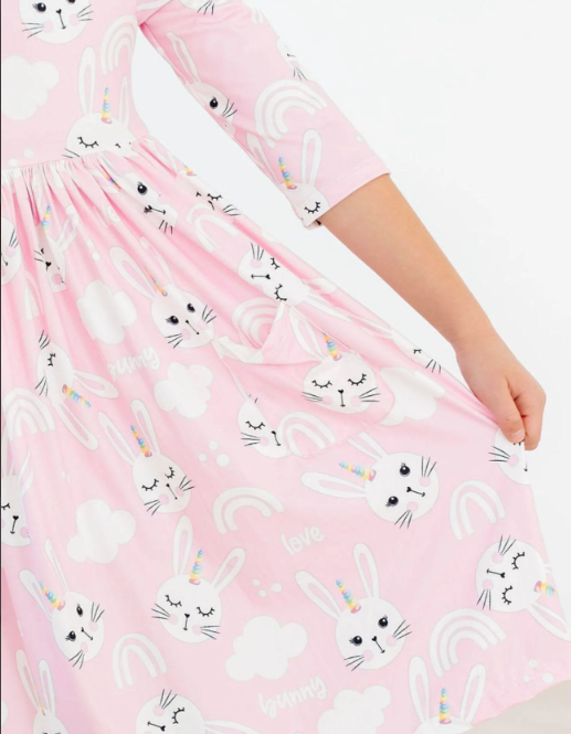 Mila & Rose Mila & Rose Bunny Love 3/4 Sleeve Pocket Twirl Dress
