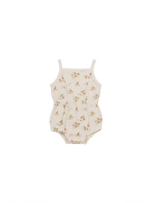Retro Kid Waffle Cinch Waist Baby Romper - White Retro Kid Waffle Cinch Waist Baby Romper - White