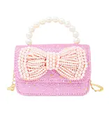 Glitter Pearl Handle Bow Handbag Pink
