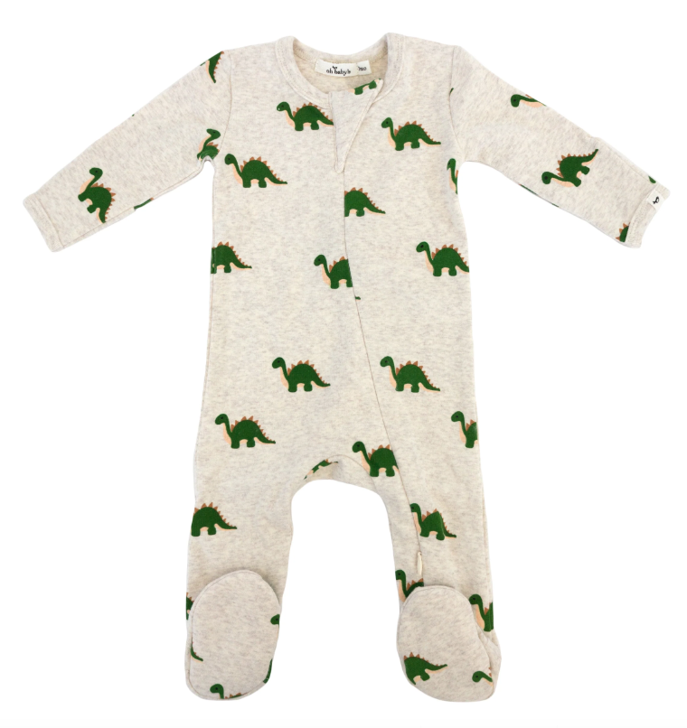Oh Baby Dinosaur Print Zipper Footie