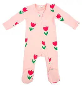 Oh Baby Cotton Candy Pink Tulips Print Zipper Footie