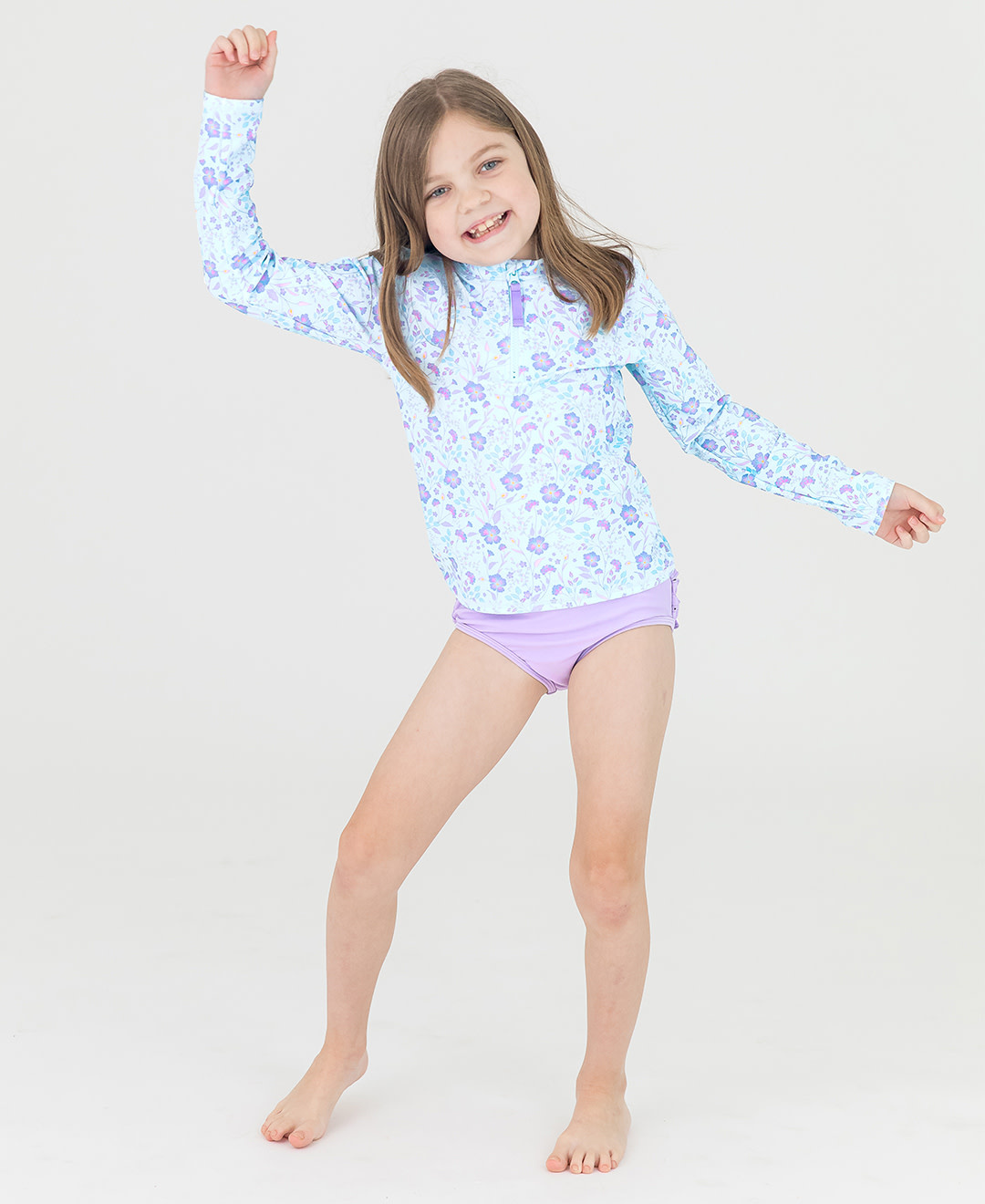 RuffleButts Rufflebutts Long Sleeve Zipper Rash Guard 2-piece