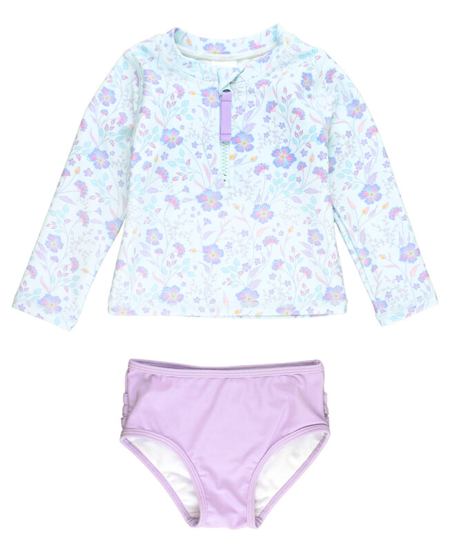 RuffleButts Rufflebutts Long Sleeve Zipper Rash Guard 2-piece