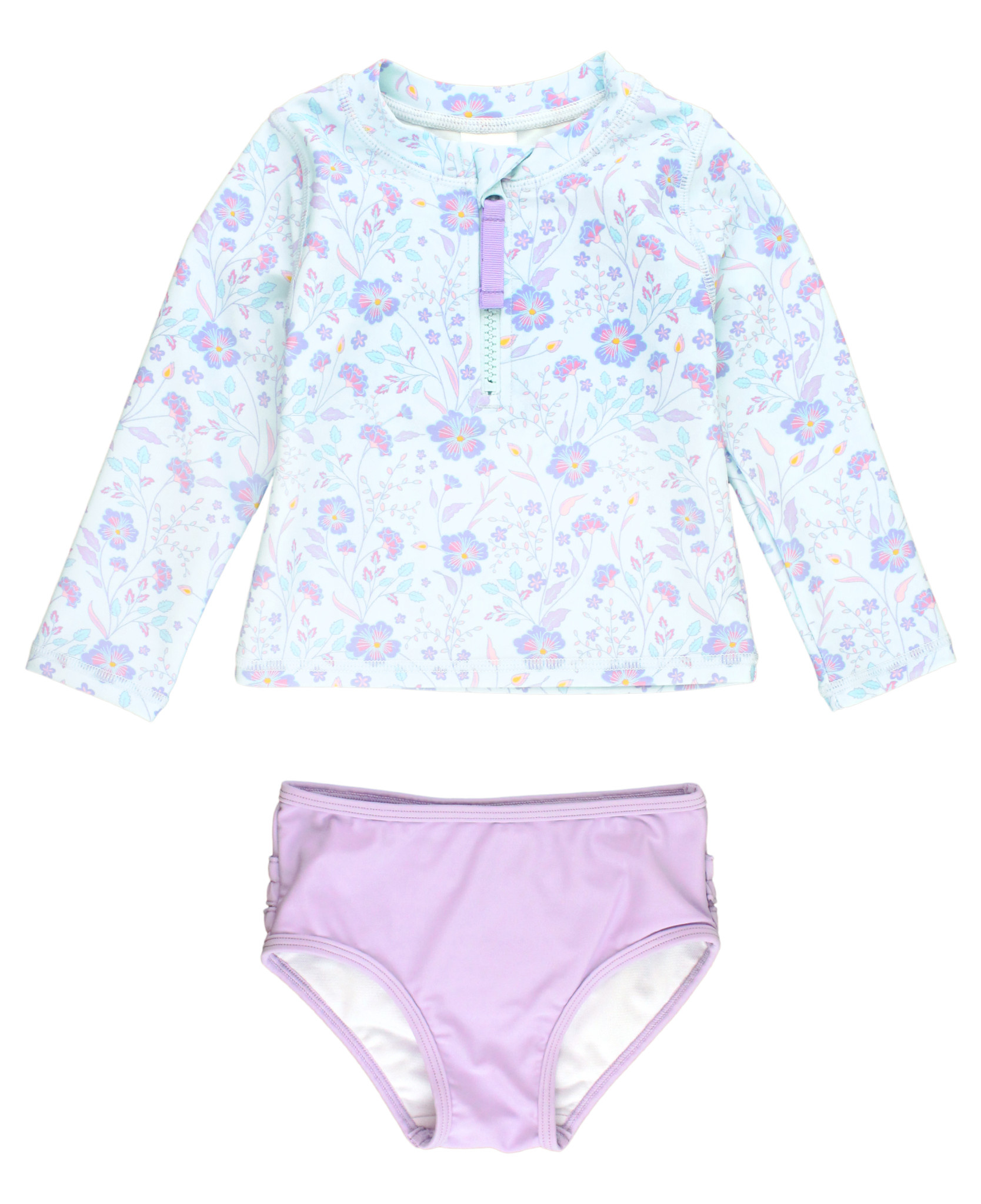 RuffleButts Rufflebutts Long Sleeve Zipper Rash Guard 2-piece