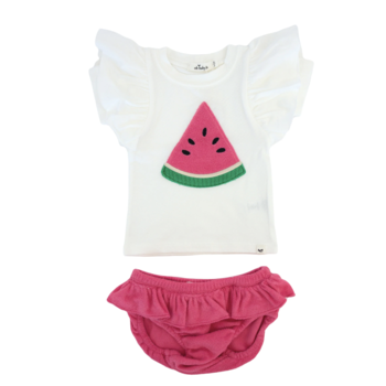 Oh Baby Oh Baby Watermelon Terry Applique Short Sleeve Tushie Set