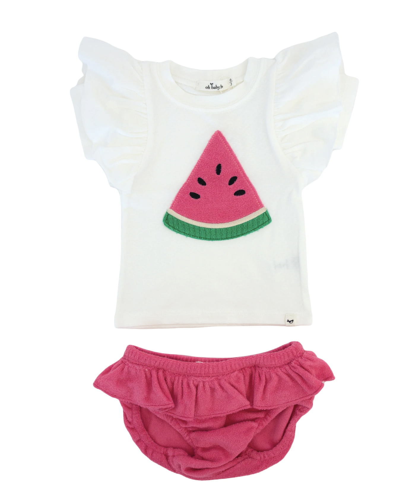 Oh Baby Oh Baby Watermelon Terry Applique Short Sleeve Tushie Set