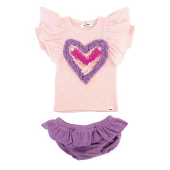 Oh Baby Oh Baby Ruffle Terry Heart Short Sleeve Tushie Set