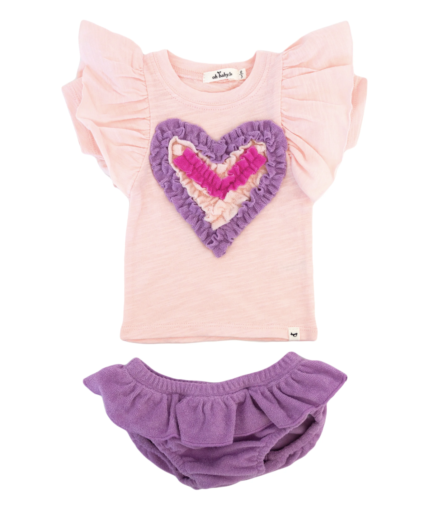 Oh Baby Oh Baby Ruffle Terry Heart Short Sleeve Tushie Set