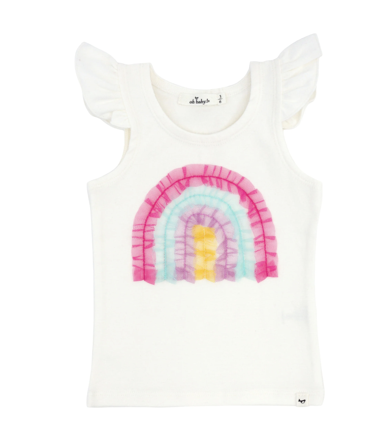 Oh Baby Oh Baby Bright Rainbow Tulle Flutter Sleeve Tank
