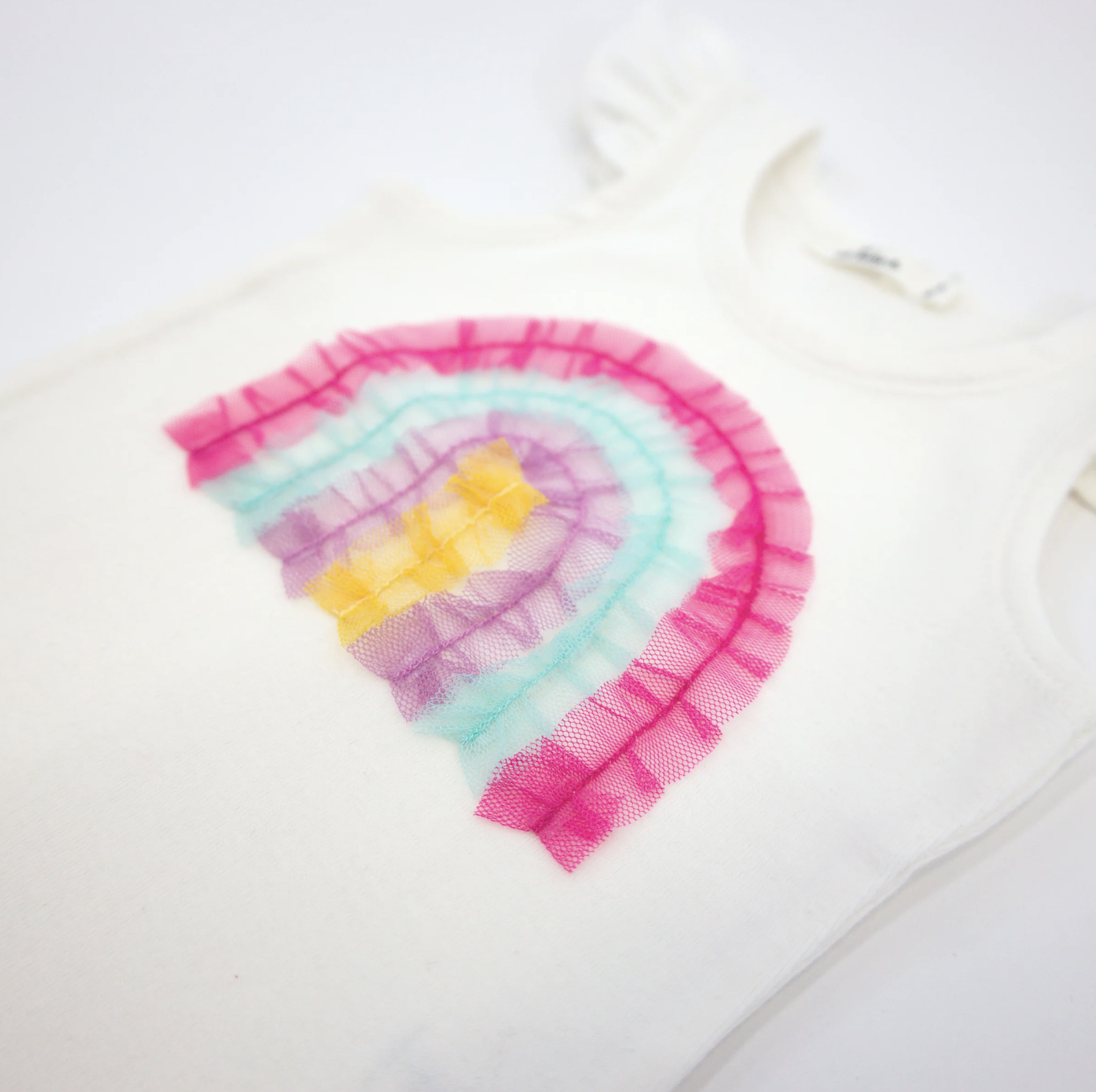 Oh Baby Oh Baby Bright Rainbow Tulle Flutter Sleeve Tank