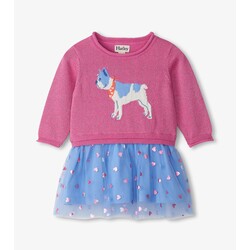 Hatley Hatley French Bulldog Drop Waist Sweater Knit Dress