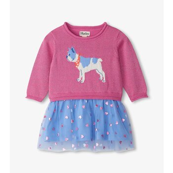 Hatley Hatley French Bulldog Drop Waist Sweater Knit Dress