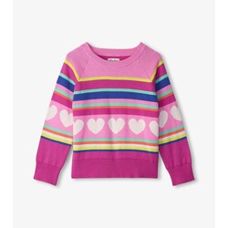 Hatley Hatley Rainbow Heart  Stripe Raglan Pullover Sweater