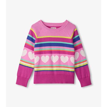 Hatley Hatley Rainbow Heart  Stripe Raglan Pullover Sweater