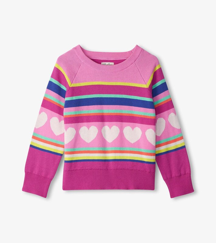 Hatley Raglan Pullover Sweater - Rainbow Heart Stripe Hatley Raglan Pullover Sweater - Rainbow Heart Stripe