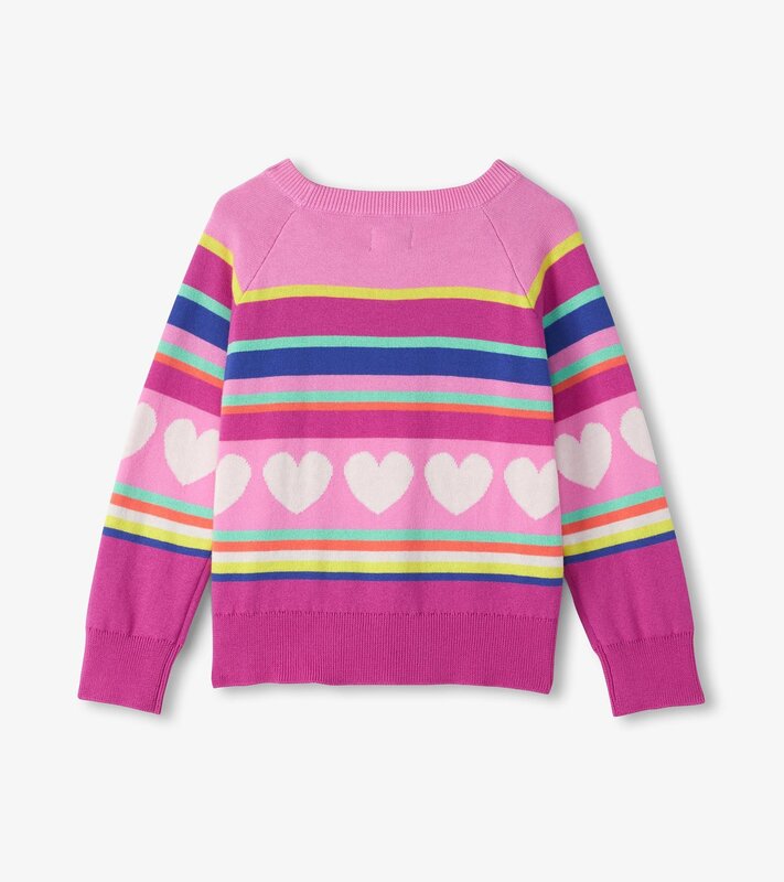 Hatley Raglan Pullover Sweater - Rainbow Heart Stripe Hatley Raglan Pullover Sweater - Rainbow Heart Stripe