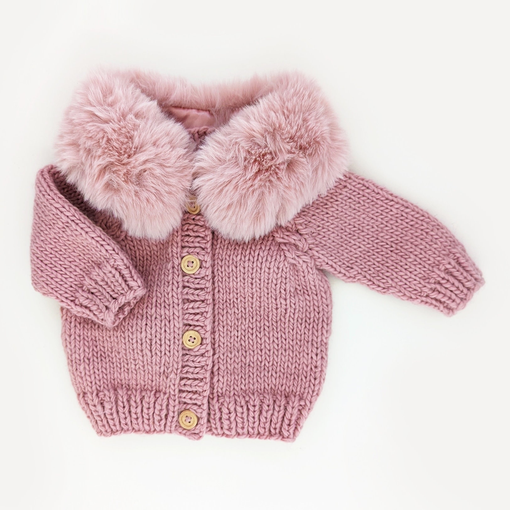 Huggalugs Huggalugs Fur Collar Rosy Cardigan