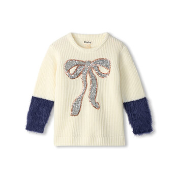 Hatley Hatley Sequin Bow Fluffy Sleeve Sweater