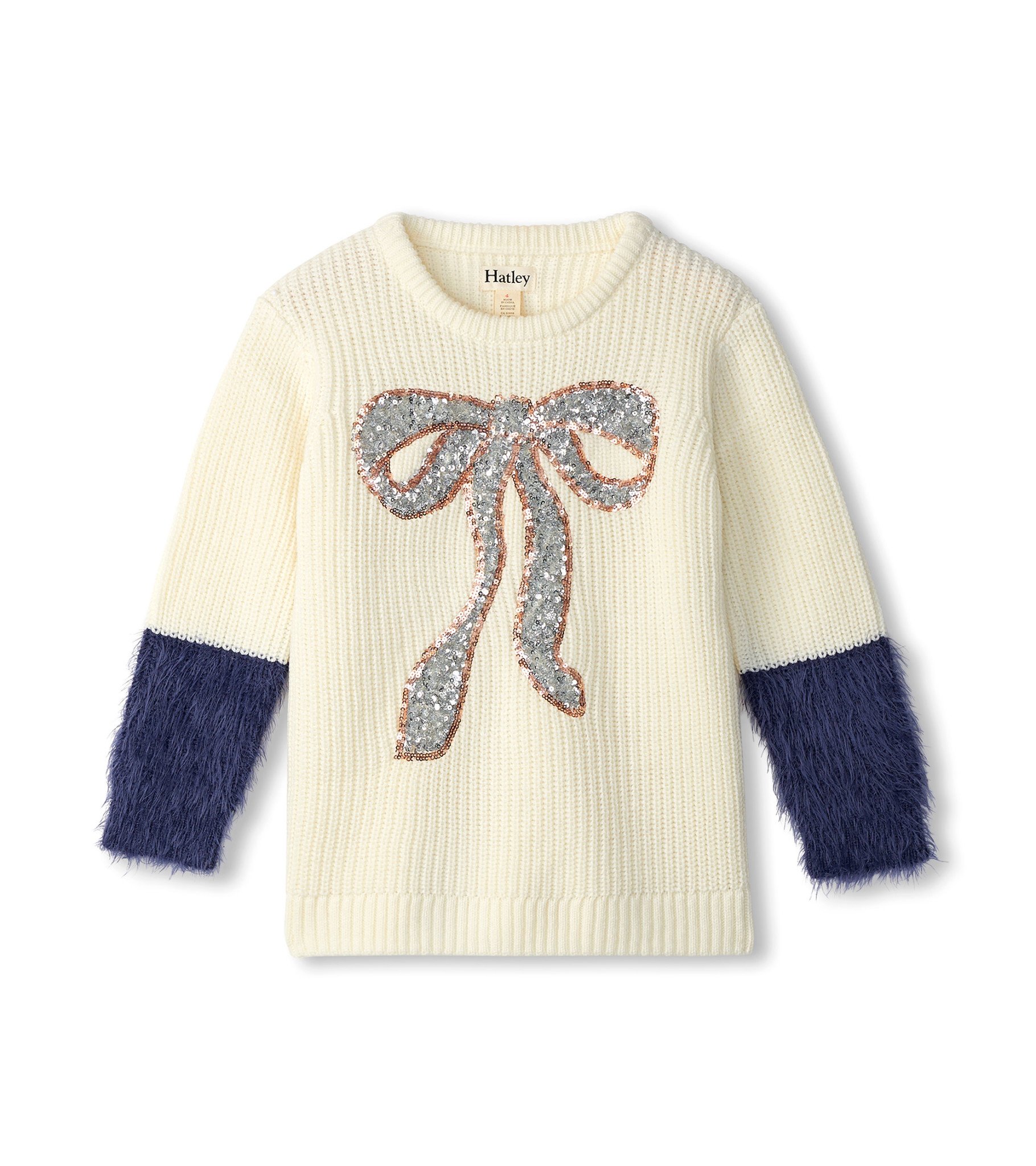 Hatley Hatley Sequin Bow Fluffy Sleeve Sweater