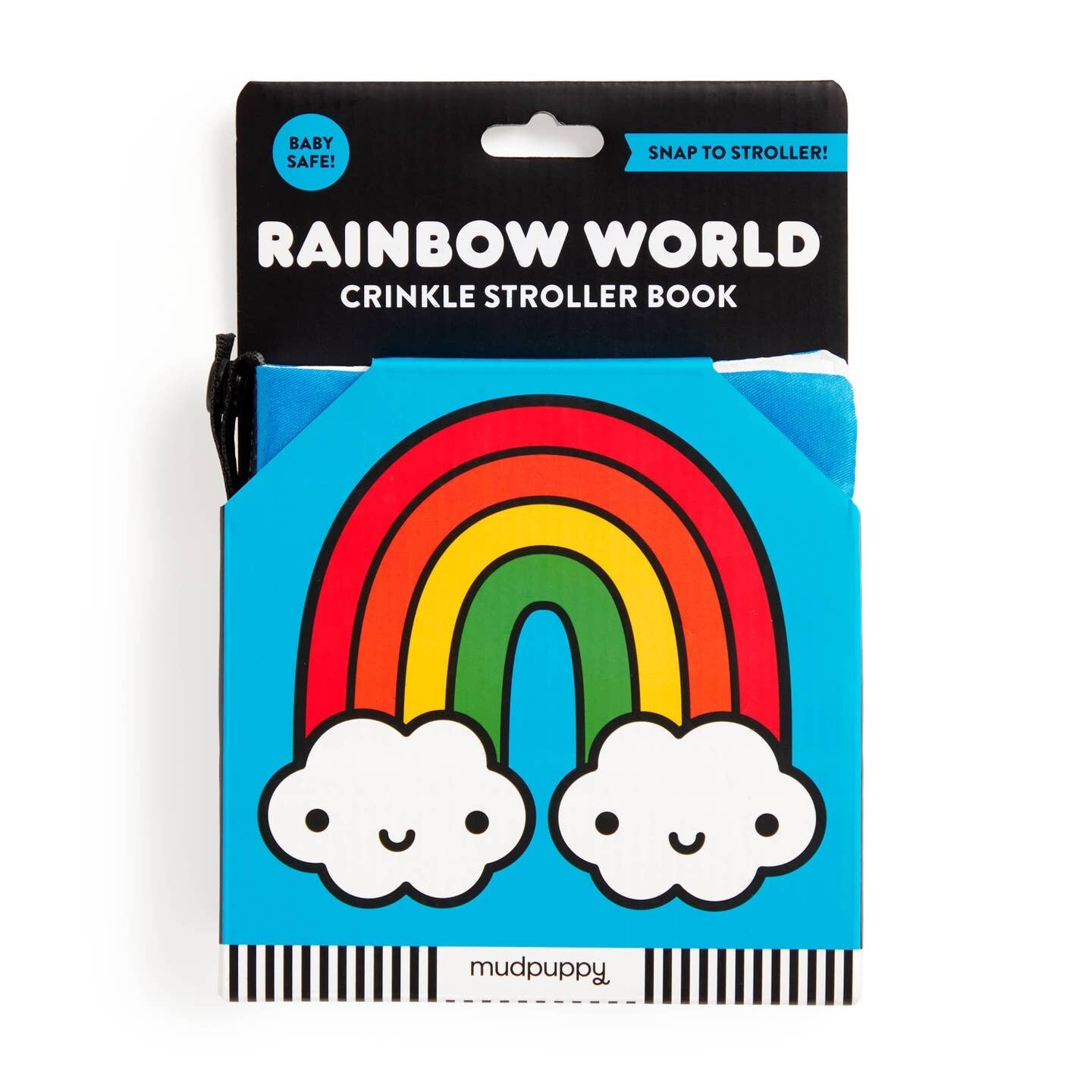 Rainbow World Crinkle Fabric Stroller Book Tiny Hanger