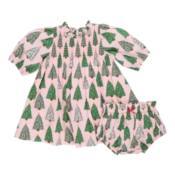 Pink Chicken Pink Chicken Baby Pink Trees Stevie Puff Sleeve Dress