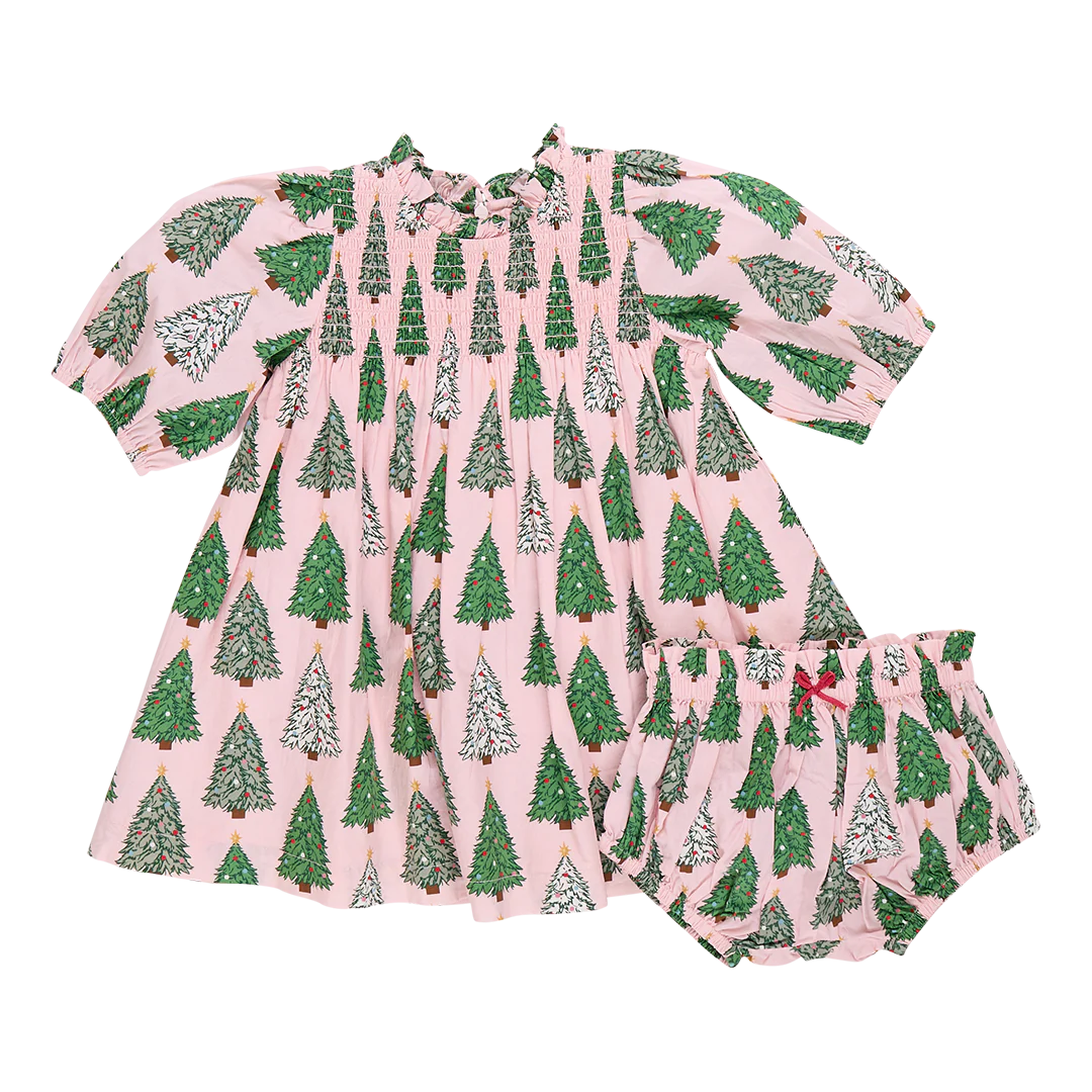 Pink Chicken Pink Chicken Baby Pink Trees Stevie Puff Sleeve Dress