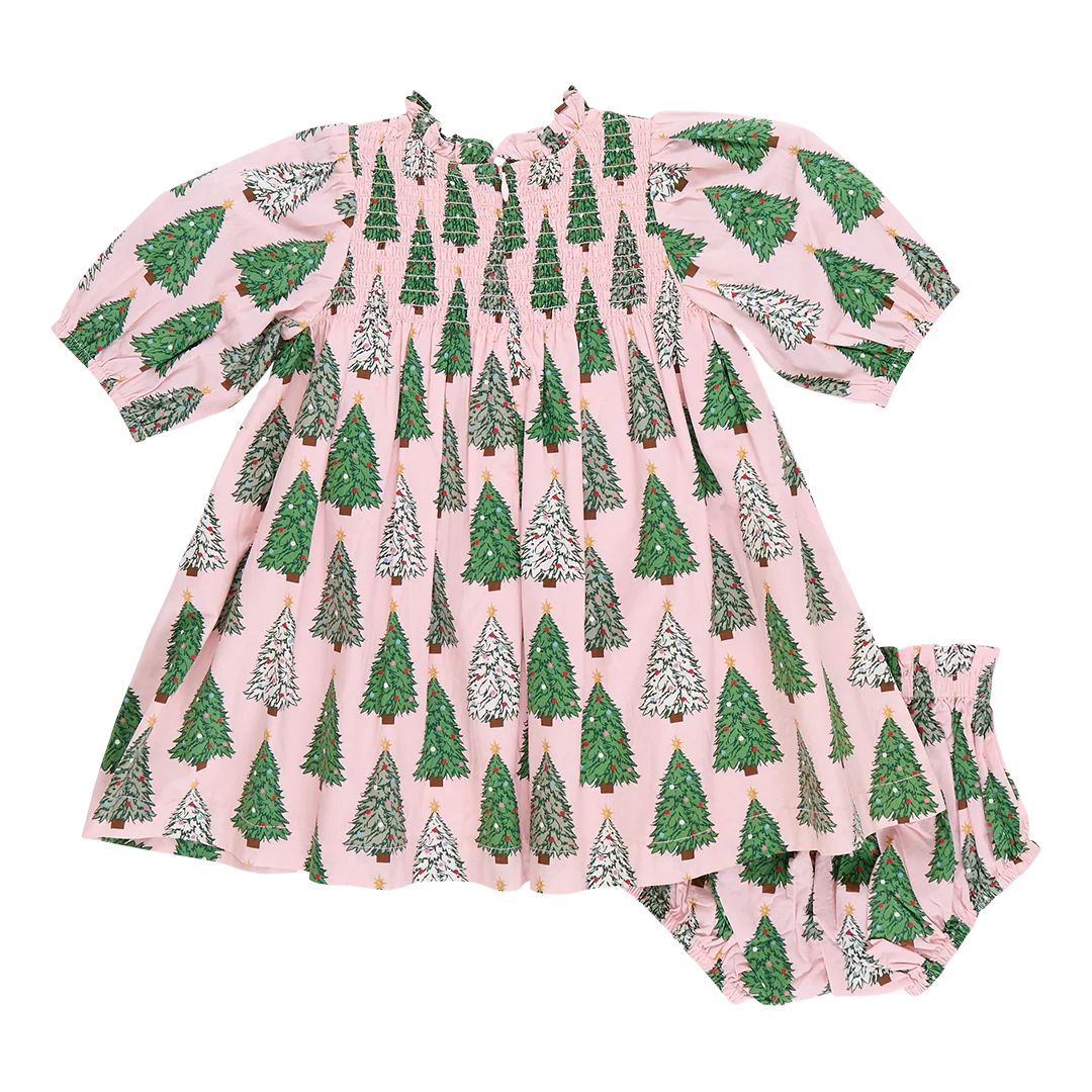 Pink Chicken Pink Chicken Baby Pink Trees Stevie Puff Sleeve Dress