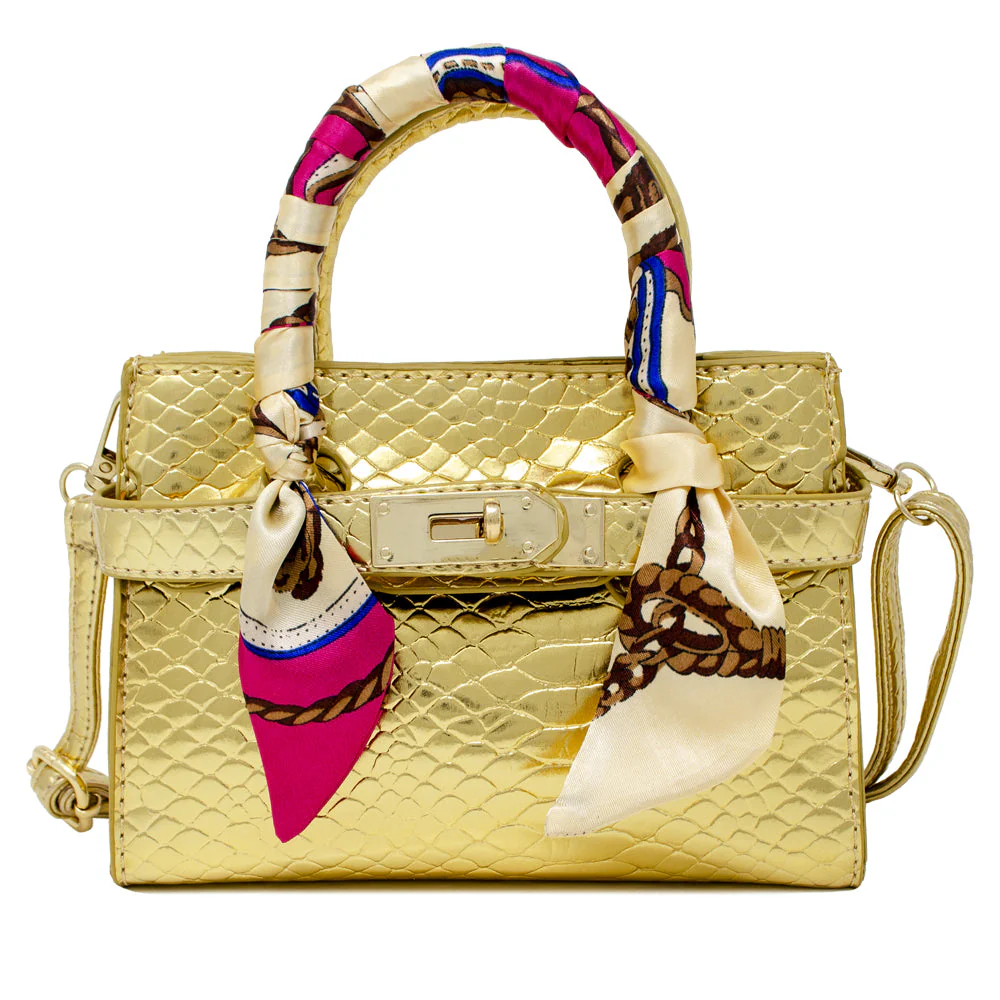 Crocodile Scarf Handbag -Gold