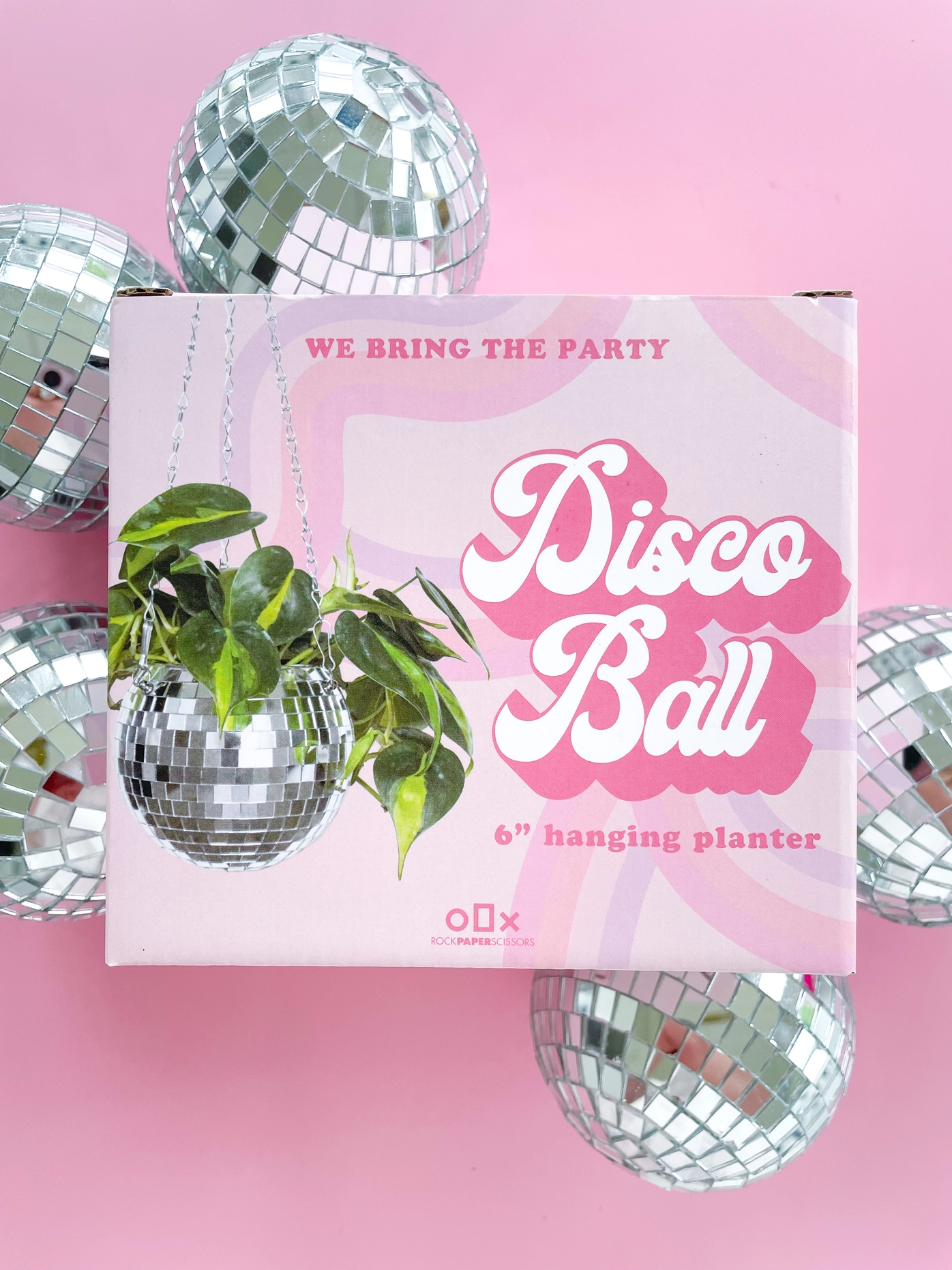 Rock Paper Scissors Disco Ball 6" Hanging Planter