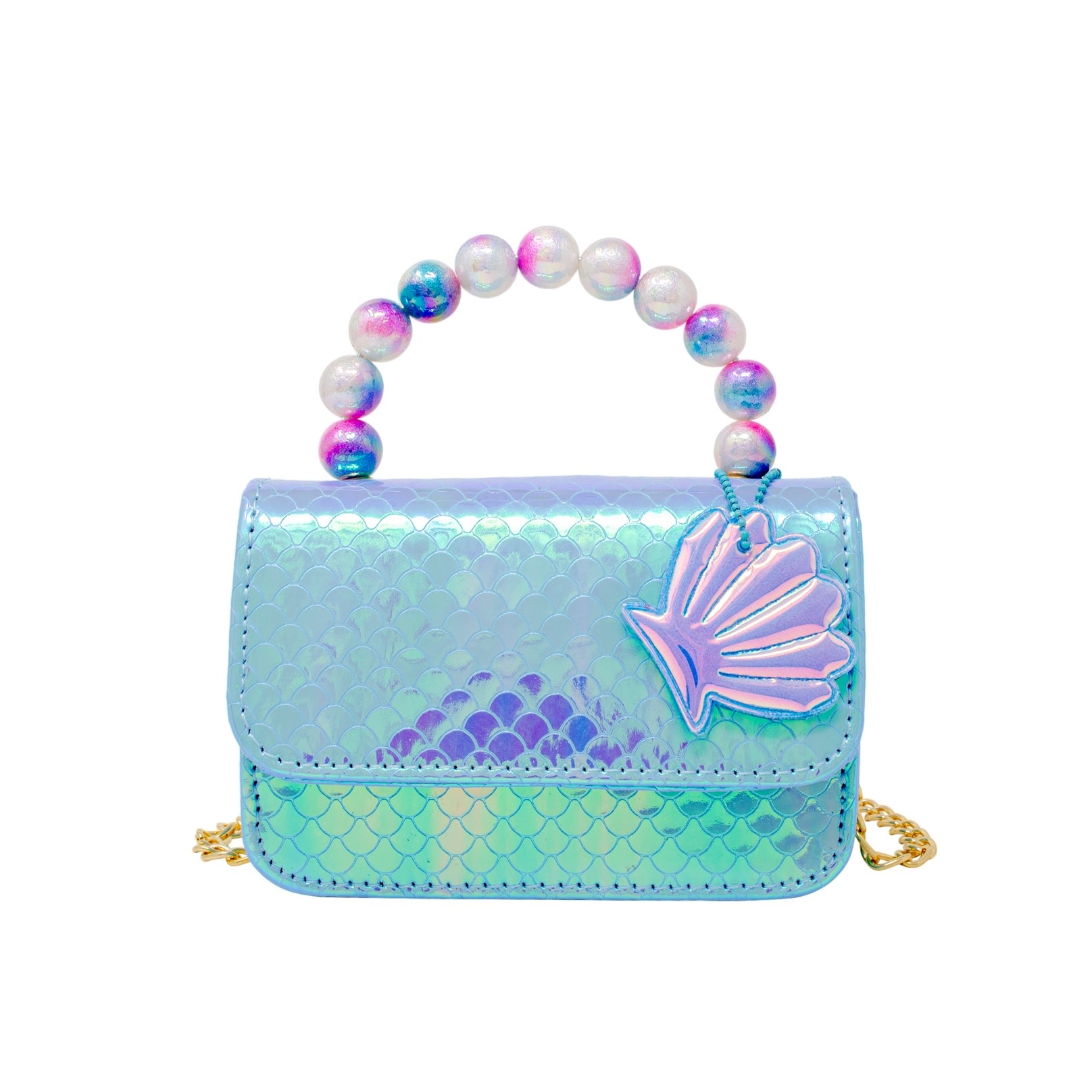 Mermaid Pearl Handle Seashell Bag-Blue