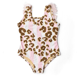 Shade Critters Shade Critters Metallic Leopard Fringe Back One Piece Swimsuit
