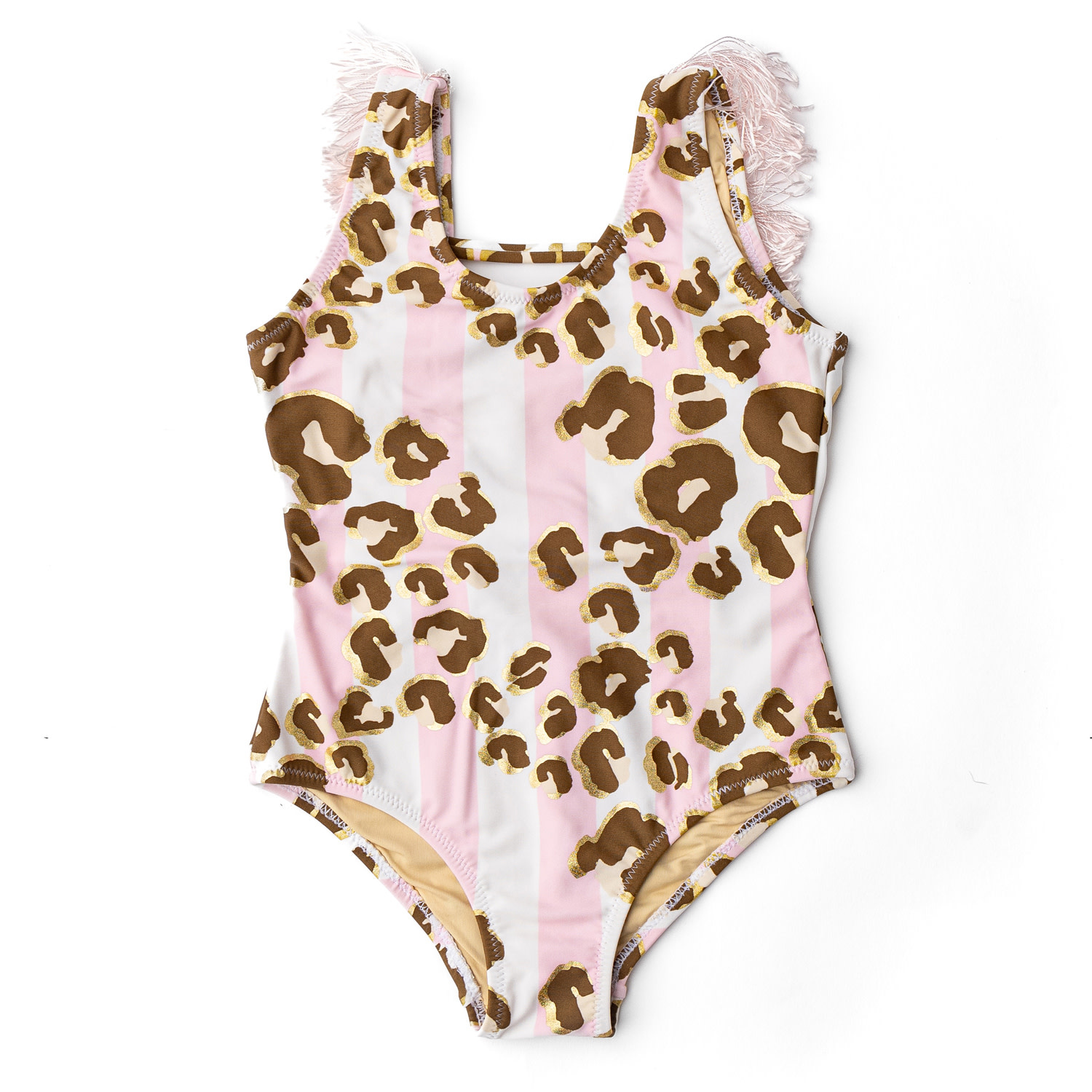 Shade Critters Shade Critters Metallic Leopard Fringe Back One Piece Swimsuit