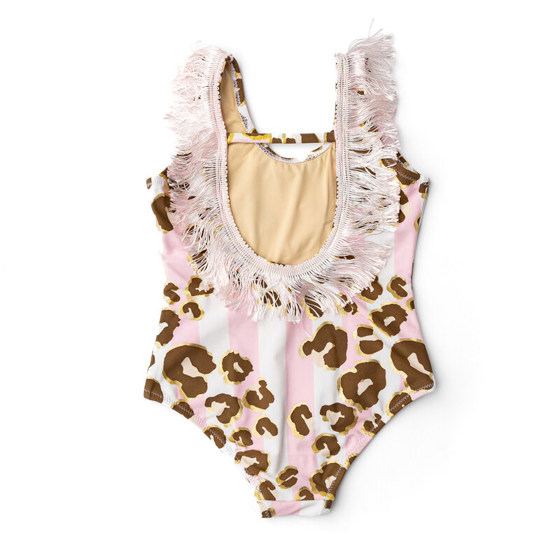 Shade Critters Shade Critters Metallic Leopard Fringe Back One Piece Swimsuit
