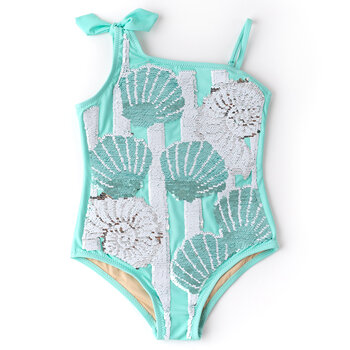 Shade Critters Shade Critters Mint Shells Flip Sequin One Shoulder Swimsuit