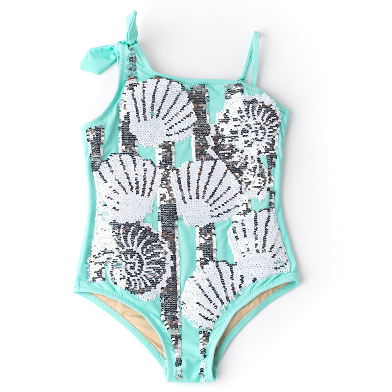 Shade Critters Shade Critters Mint Shells Flip Sequin One Shoulder Swimsuit