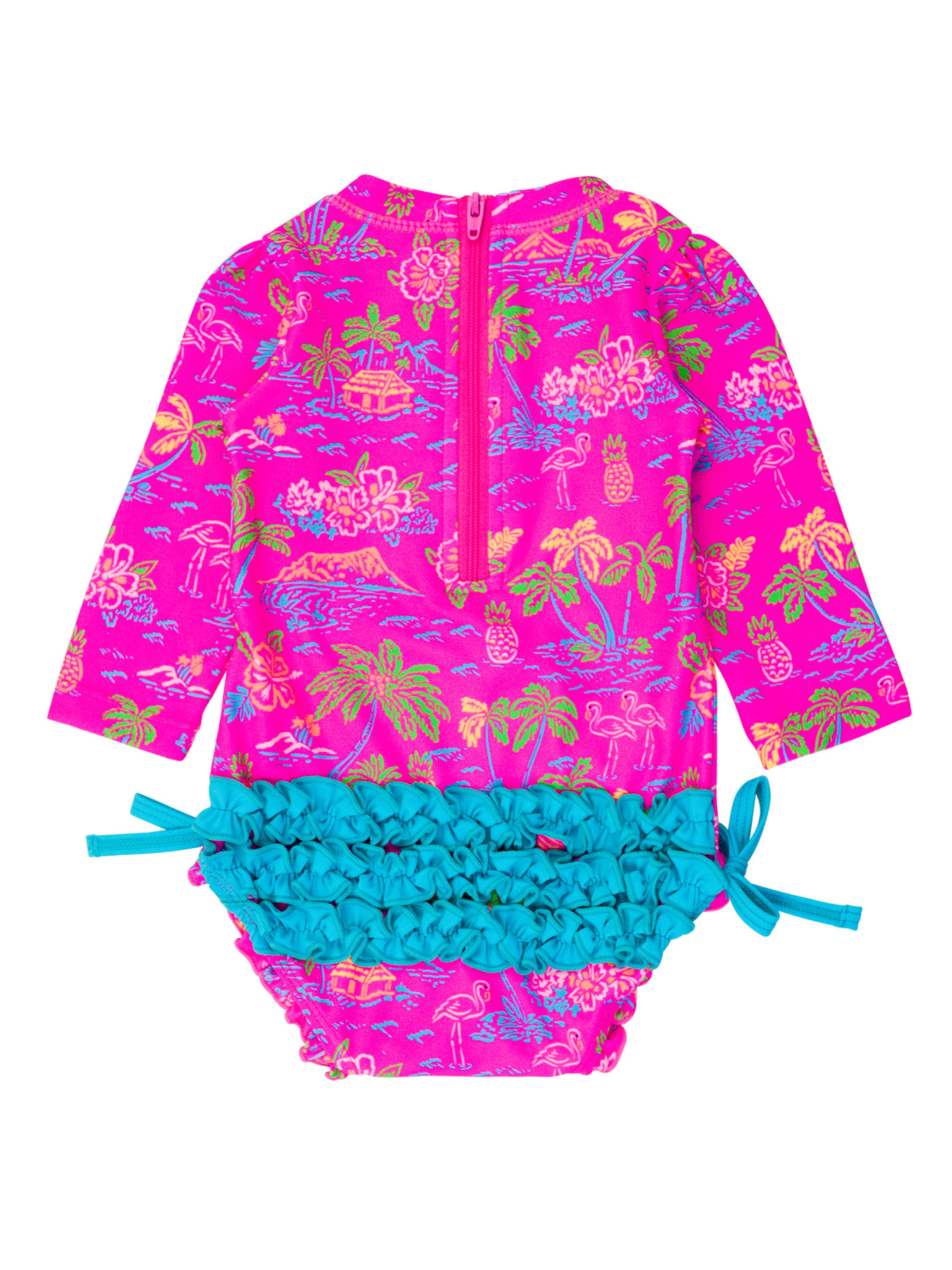 RuffleButts Rufflebutts Neon Island Time Long Sleeve One Piece Rash Guard