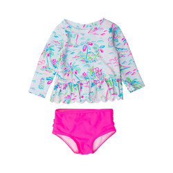 RuffleButts Rufflebutts Tropical Resort Long Sleeve Rash Guard Two Piece