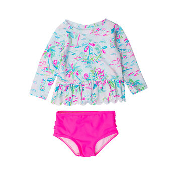 RuffleButts Rufflebutts Tropical Resort Long Sleeve Rash Guard Two Piece