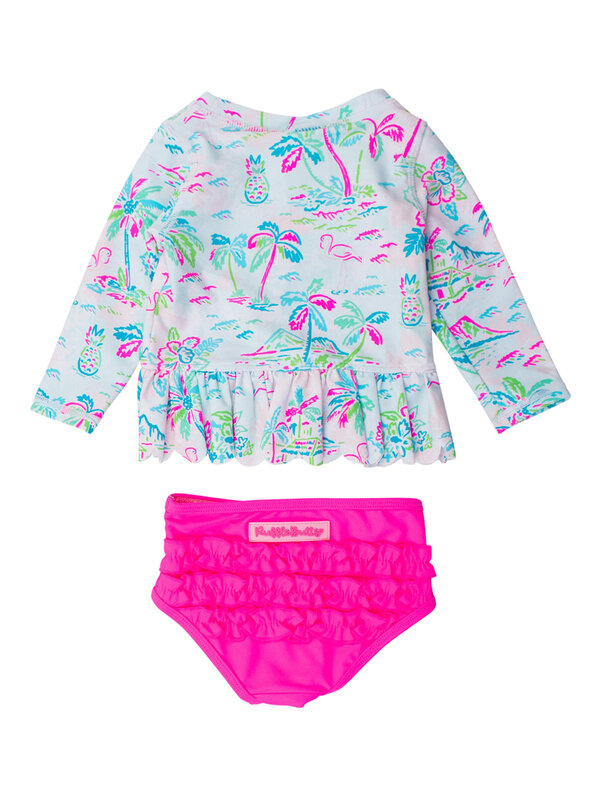 RuffleButts Rufflebutts Tropical Resort Long Sleeve Rash Guard Two Piece