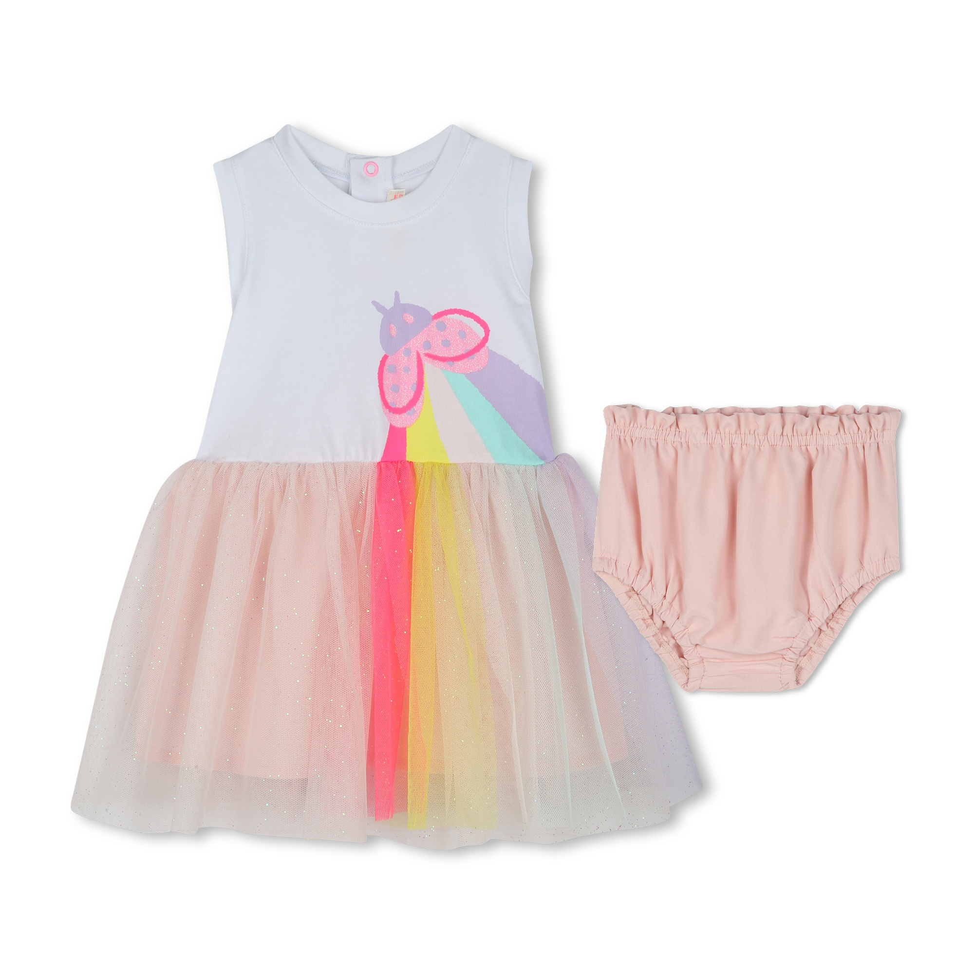 Billieblush Billieblush Ladybug Rainbow Tulle Dress with Bloomer