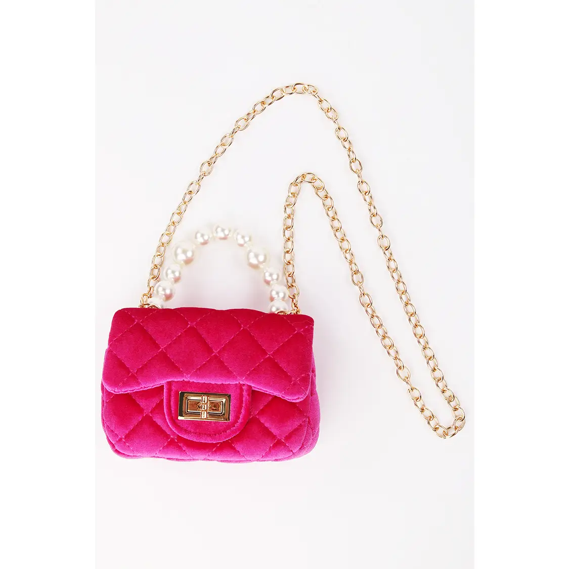 Hot Pink Velvet Purse With Pearl Handle