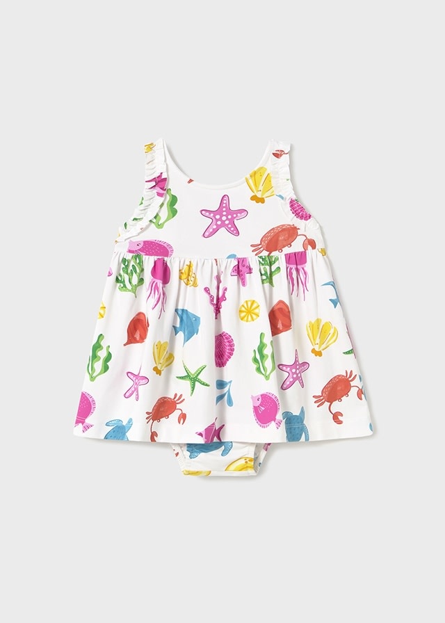 Mayoral Mayoral Seashell Print Dress with Diaper Cover