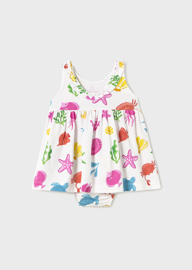 Mayoral Mayoral Seashell Print Dress with Diaper Cover