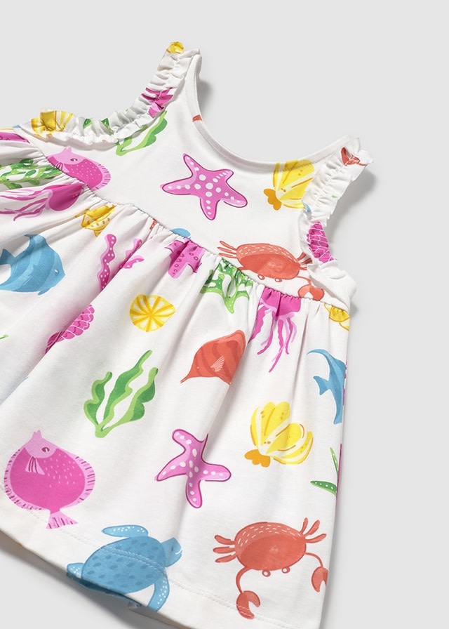 Mayoral Mayoral Seashell Print Dress with Diaper Cover