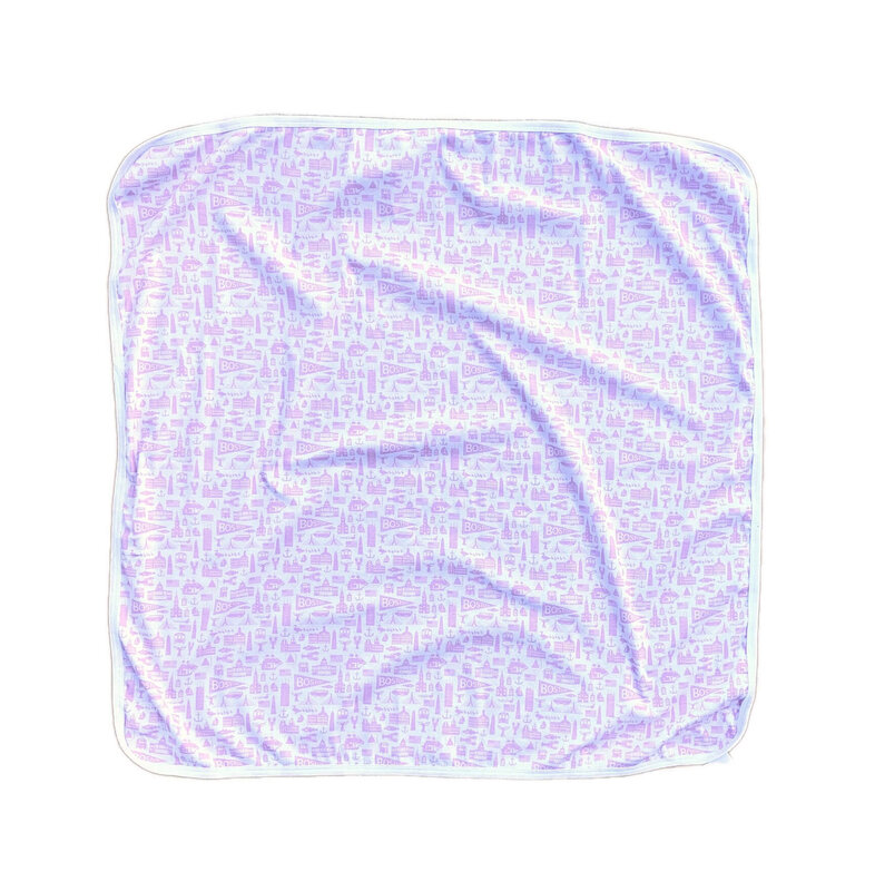 Sidetrack Sidetrack Boston Icons Blanket White/Pink 26x26"