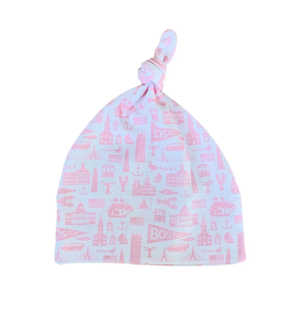 Sidetrack Sidetrack Boston Icons Knit Hat 0-6m - White/Pink