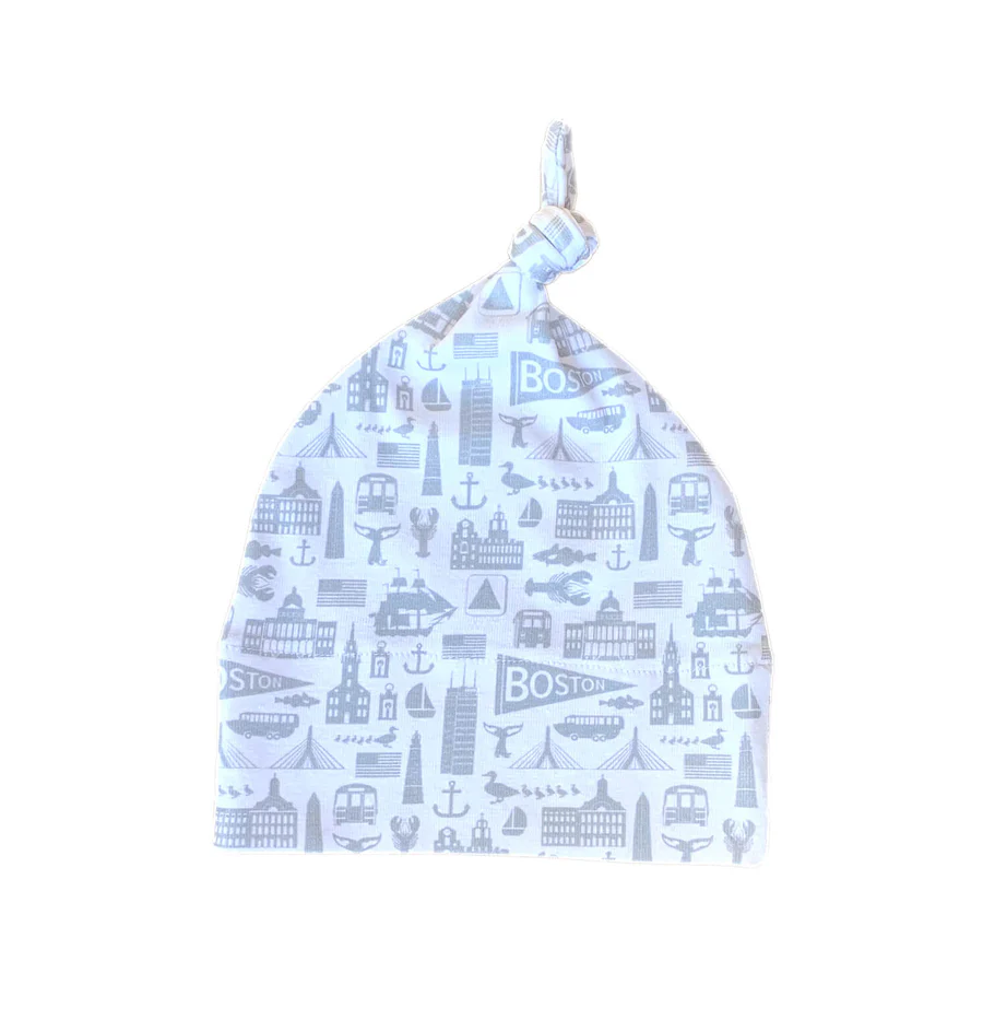 Sidetrack Sidetrack Boston Icons Knit Hat 0-6m - White/Grey